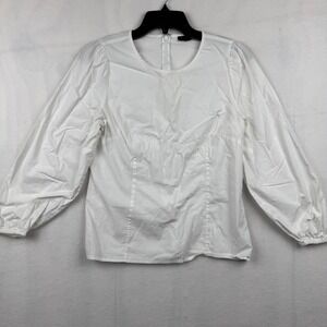 J.Crew White‎ Cotton Blend Long Sleeve Blouse Puff Sleeve Womens Size 6